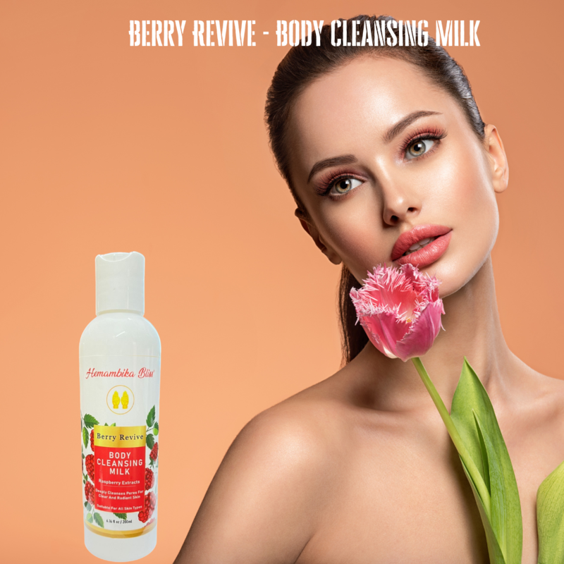 Hemambika Bliss® Berry Revive - Body Cleansing Milk - with Raspberry Extracts - Deeply Cleanses pores for Clear and Radiant Skin - Suitable for all skin types Hemambika Bliss® Berry Revive - Body Cleansing Milk - with Raspberry Extracts - Deeply Cleanses pores for Clear and Radiant Skin - Suitable for all skin types