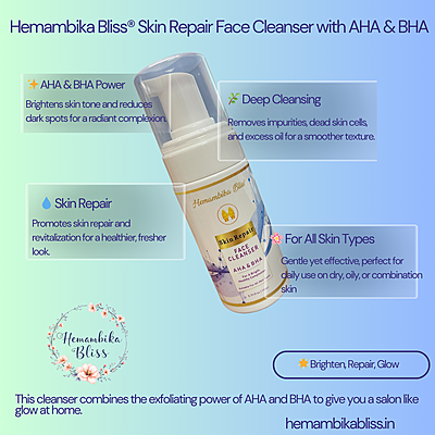 Hemambika Bliss® Skin Repair Face Cleanser with AHA & BHA - Brightens, Repairs, and Revitalizes - For All Skin Types Hemambika Bliss® Skin Repair Face Cleanser with AHA & BHA - Brightens, Repairs, and Revitalizes - For All Skin Types