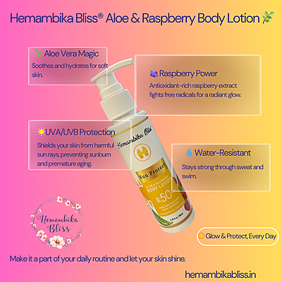 Hemambika Bliss® Aloe & Raspberry Body Lotion, UVA/UVB Protection, Water-Resistant, For All Skin Types Hemambika Bliss® Aloe & Raspberry Body Lotion, UVA/UVB Protection, Water-Resistant, For All Skin Types