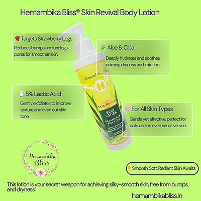 Hemambika Bliss® Skin Revival Body Lotion - with 5% Lactic Acid, Aloe & Cica - Improves Skin Texture, Strawberry Legs, Reduces Dry & Bumpy Skin - Suitable for all skin types Hemambika Bliss® Skin Revival Body Lotion - with 5% Lactic Acid, Aloe & Cica - Improves Skin Texture, Strawberry Legs, Reduces Dry & Bumpy Skin - Suitable for all skin types