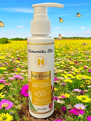 Hemambika Bliss® Aloe & Raspberry Body Lotion, UVA/UVB Protection, Water-Resistant, For All Skin Types Hemambika Bliss® Aloe & Raspberry Body Lotion, UVA/UVB Protection, Water-Resistant, For All Skin Types