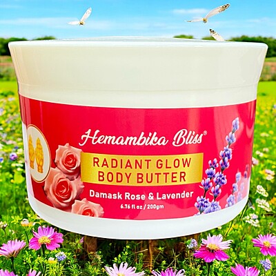 Hemambika Bliss® Radiant Glow Body Butter - Infused with Damask Roses & Lavender, Deep Moisture for Silky Smooth Skin Hemambika Bliss® Radiant Glow Body Butter - Infused with Damask Roses & Lavender, Deep Moisture for Silky Smooth Skin