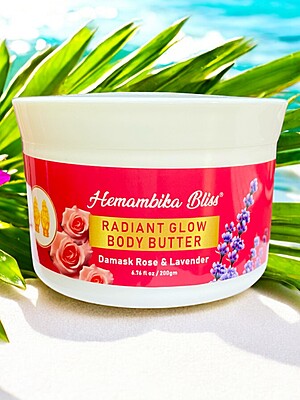 Hemambika Bliss® Radiant Glow Body Butter - Infused with Damask Roses & Lavender, Deep Moisture for Silky Smooth Skin Hemambika Bliss® Radiant Glow Body Butter - Infused with Damask Roses & Lavender, Deep Moisture for Silky Smooth Skin