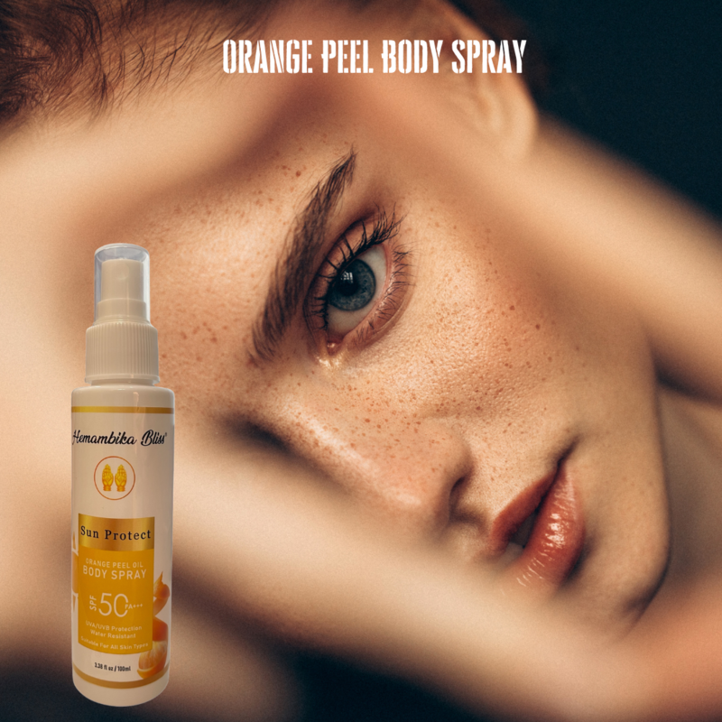 Hemambika Bliss® Orange Peel Body Spray, UVA/UVB Protection, Water Resistant, Suitable for All Skin Types Hemambika Bliss® Orange Peel Body Spray, UVA/UVB Protection, Water Resistant, Suitable for All Skin Types
